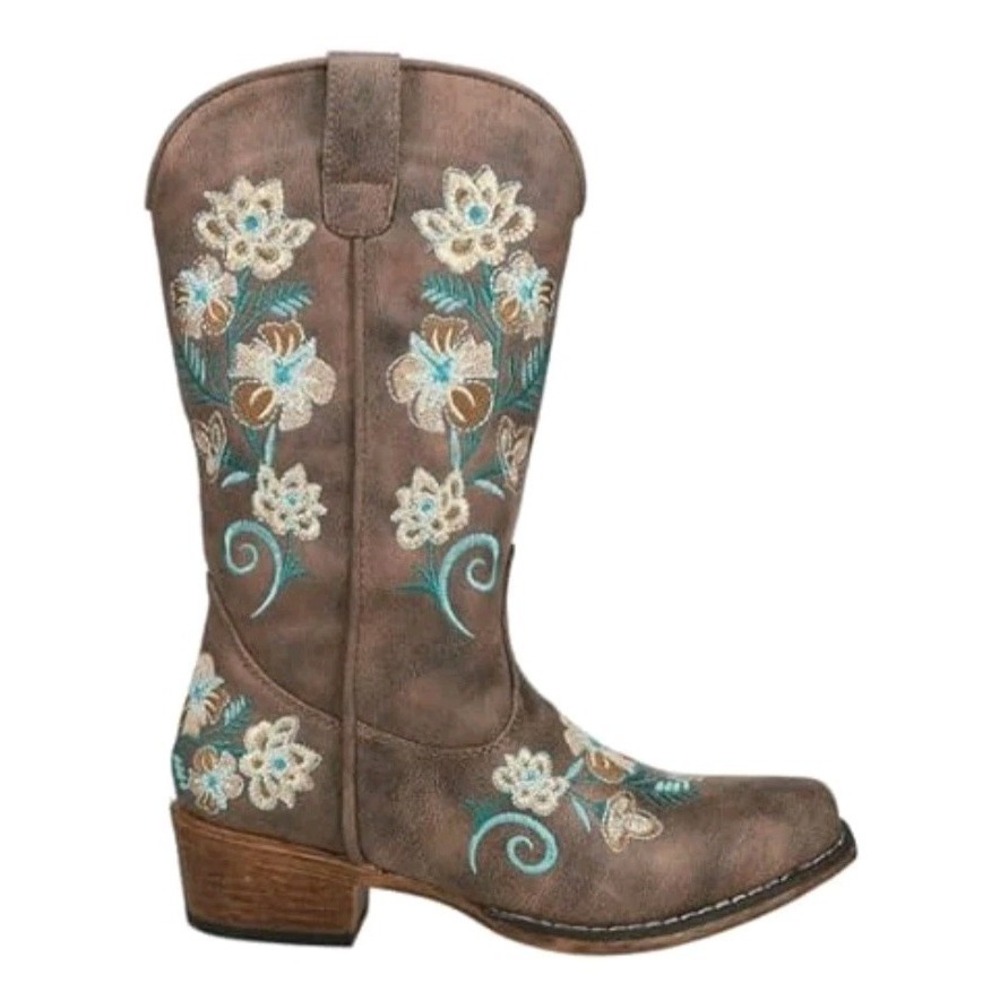 ROPER Western Core Boots Riley Floral Embroidered  Women Mid Calf Low Heel New